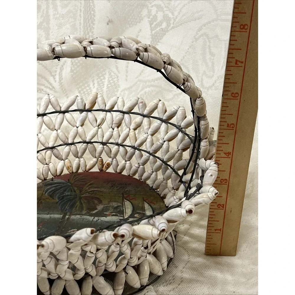 Vintage Antique Snail Shell Basket Souvenir Tijuana Mexico  Hand‎ Painted Metal